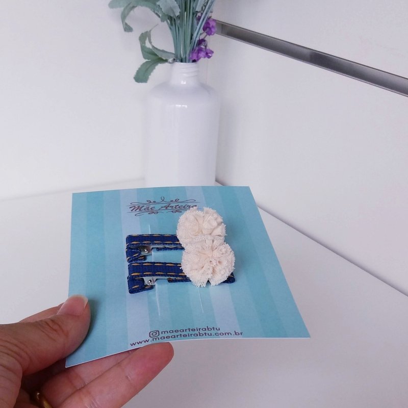 Hair Clip 2 Pequeno Jeans/Pompom - Imagem 2