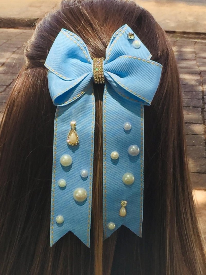 Laço com Pontas Jeans Claro Médio/Strass - Imagem 2