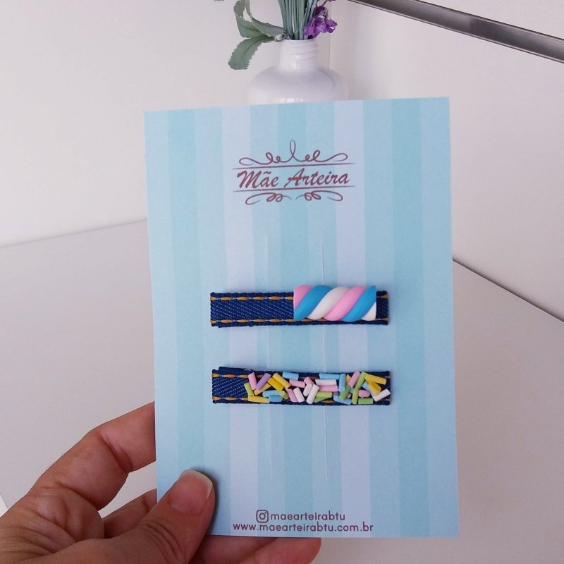 Hair Clip 2 Médio Jeans/Marshmallow Granulado