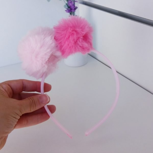 Tiara Pompom Rosa Bebe e rosa chiclete - Image 2