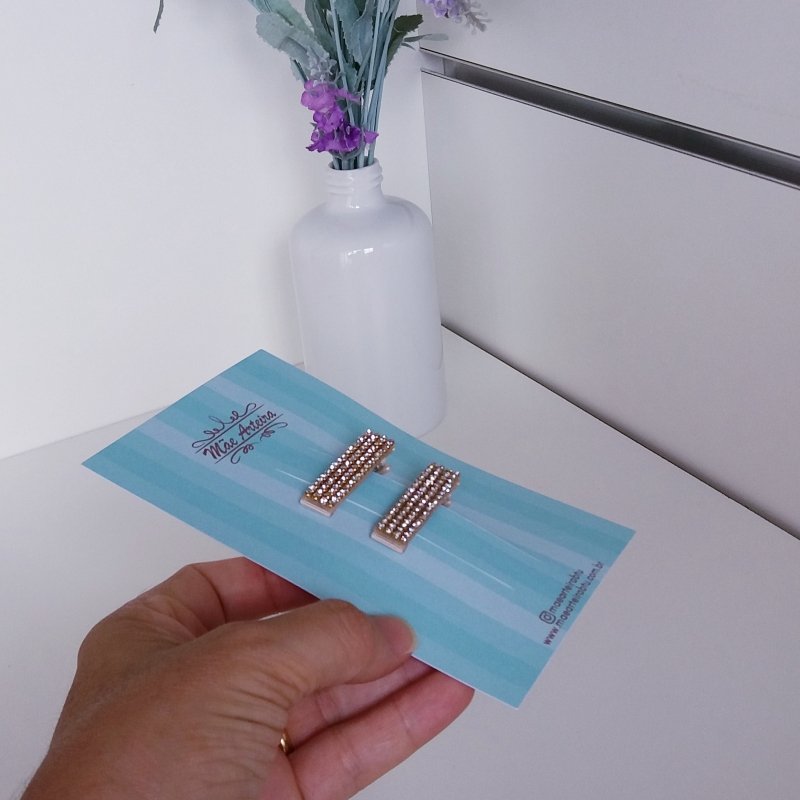 Hair Clip 2 Pequeno Strass Dourado - Imagem 2