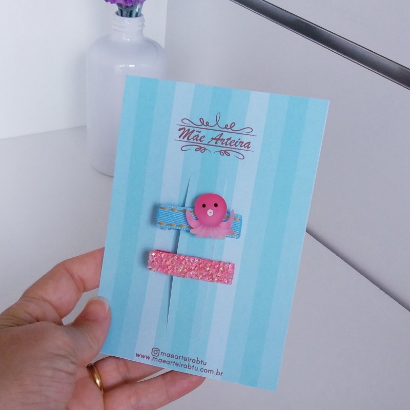 Hair Clip 2 Pequeno Jeans Claro/Polvo Rosa - Imagem 2