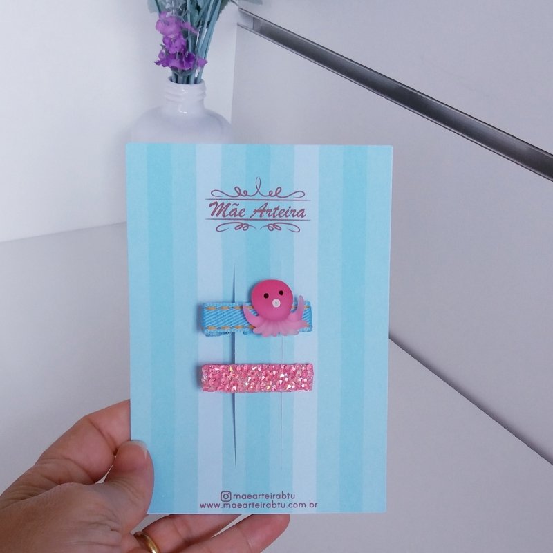 Hair Clip 2 Pequeno Jeans Claro/Polvo Rosa