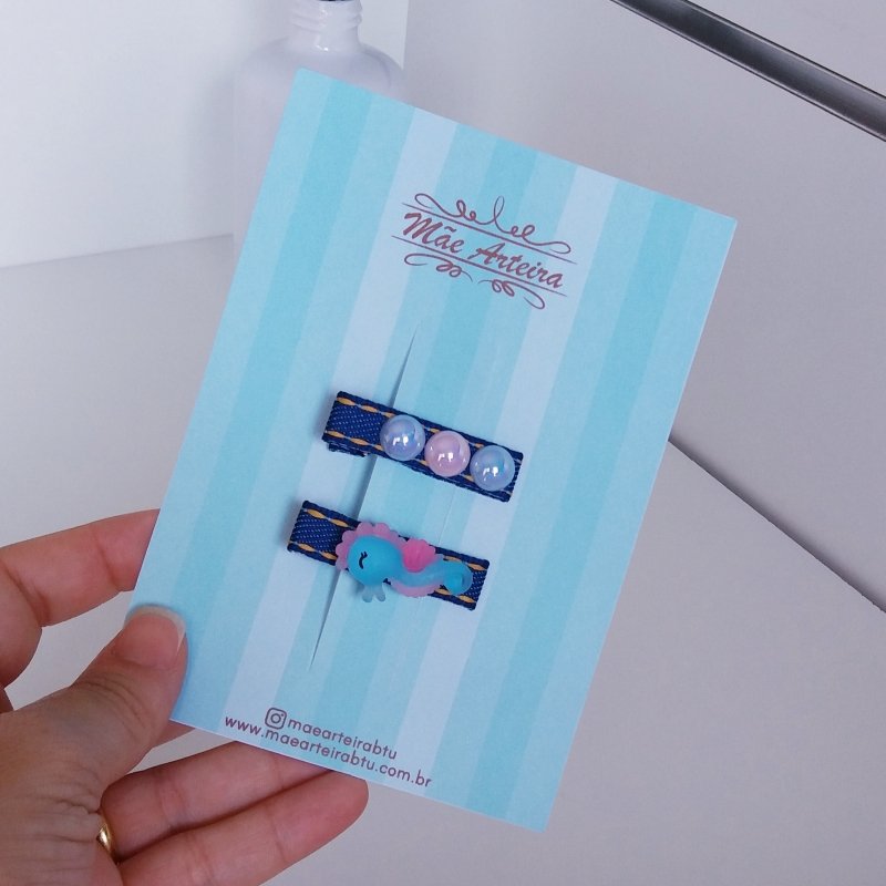 Hair Clip 2 Pequeno Jeans/Cavalo Marinho - Imagem 2