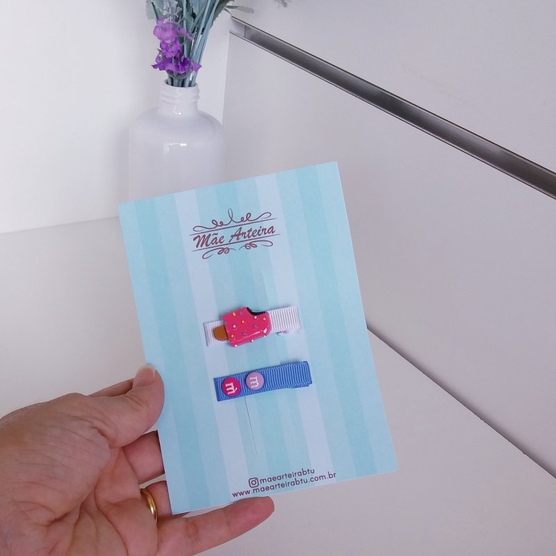 Hair Clip 2 Pequeno Branco/Picolé M&M