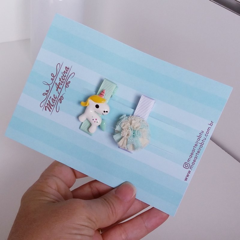 Hair Clip 2 Pequeno Verde/Únicórnio