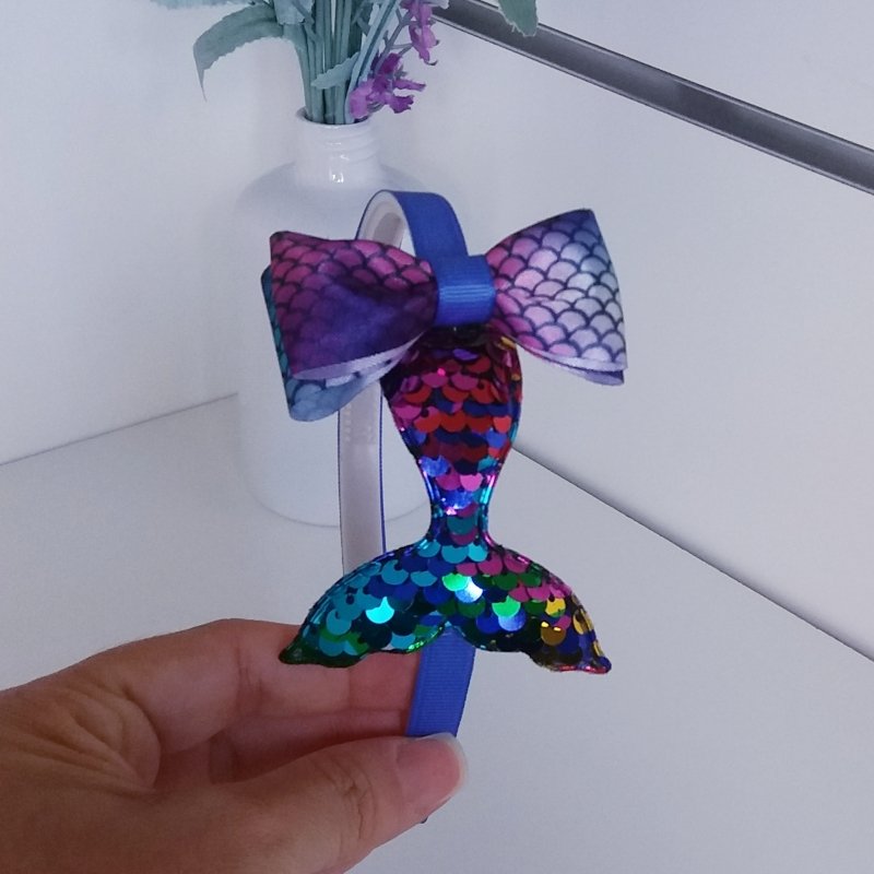 Tiara Laço Azul/Sereia Cauda Paete - Imagem 3