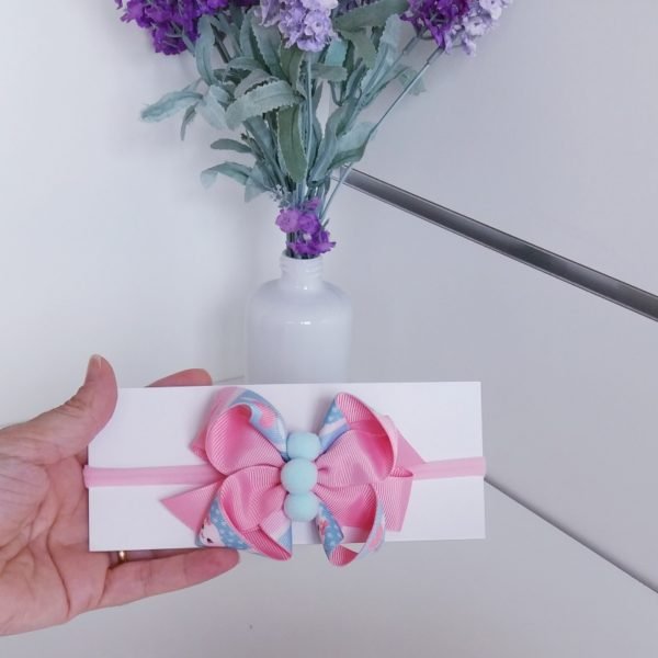 Faixa Meia de Seda Pequena Rosa/Nuvem Pompom