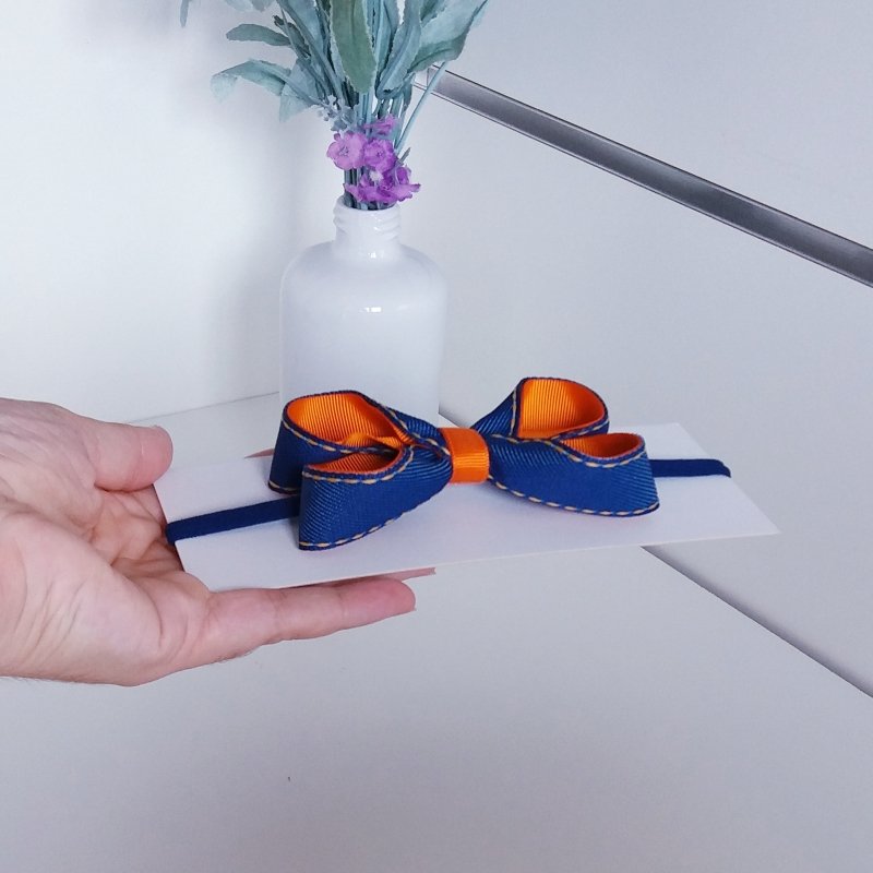 Faixa Meia de Seda Pequena Azul Marinho/Jeans e Laranja - Imagem 2