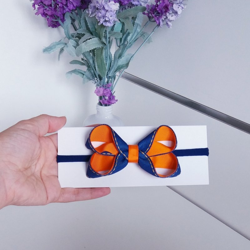 Faixa Meia de Seda Pequena Azul Marinho/Jeans e Laranja