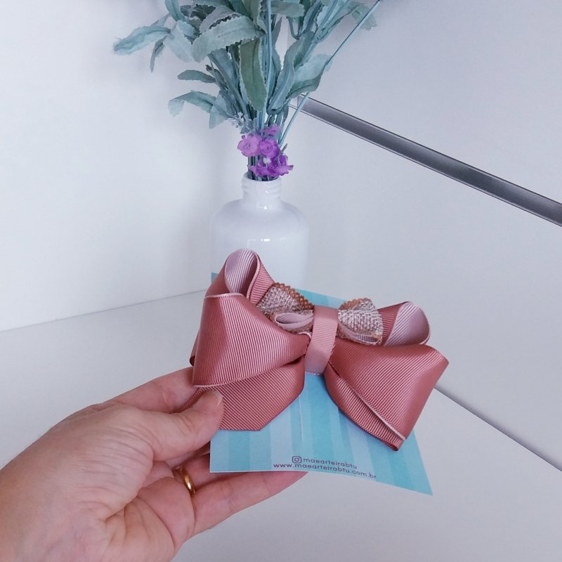 Laço Boutique Duplo Grande Rose - Imagem 2