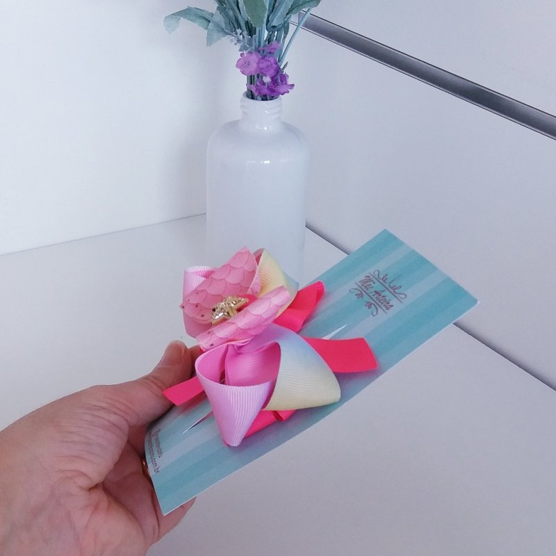 Laço Boutique Duplo Pequeno Rosa/Sereia - Imagem 3