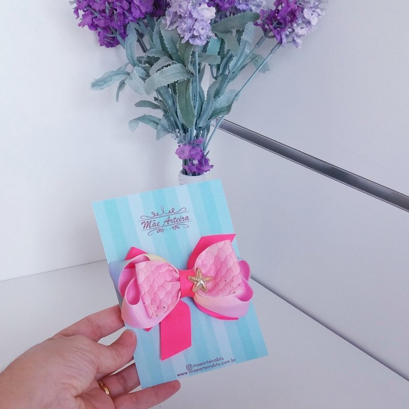 Laço Boutique Duplo Pequeno Rosa/Sereia
