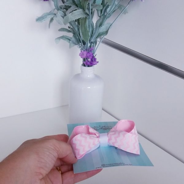 Laço Boutique Duplo Pequeno Chevron Rosa - Image 2