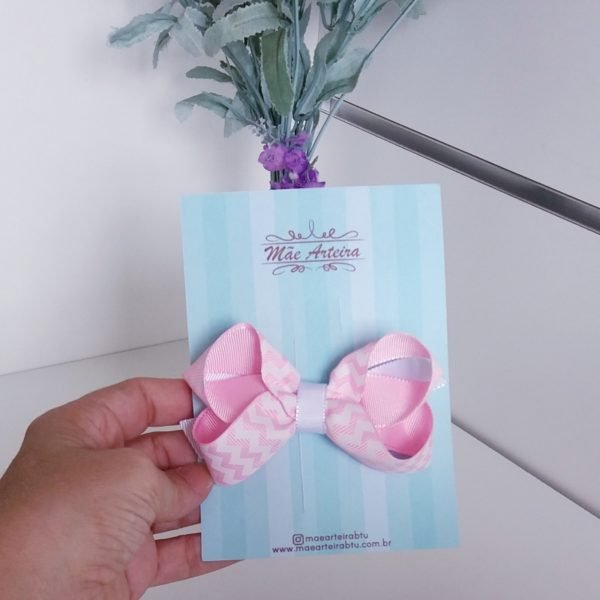 Laço Boutique Duplo Pequeno Chevron Rosa