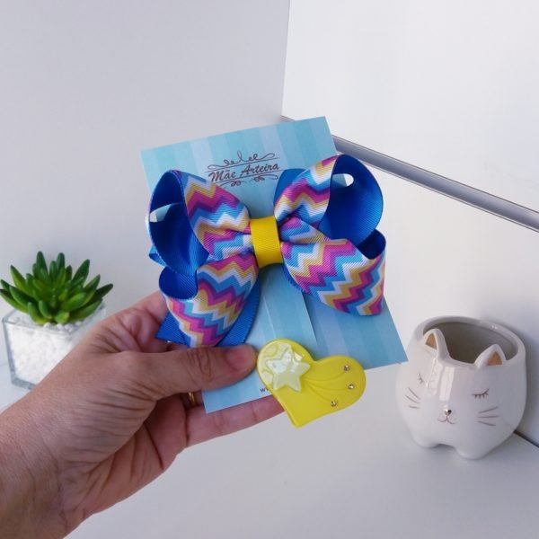 Laço Boutique Duplo Grande Azul Royal/ Aplique Removível - Image 3