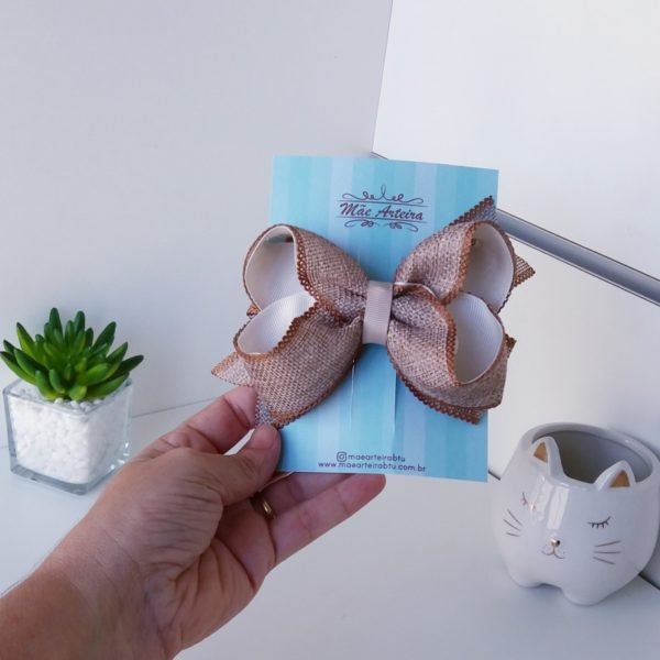 Laço Boutique Duplo Grande Juta Natural e Bege