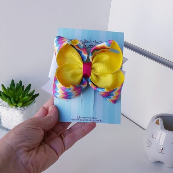 Laço Amora Invertido Grande Amarelo e Chevron