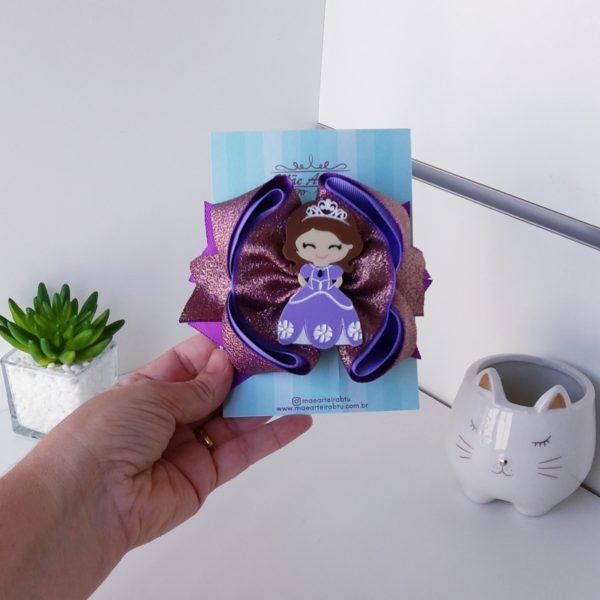 Laço Estilo Juju Grande Roxo Brilho/Princesa Sofia