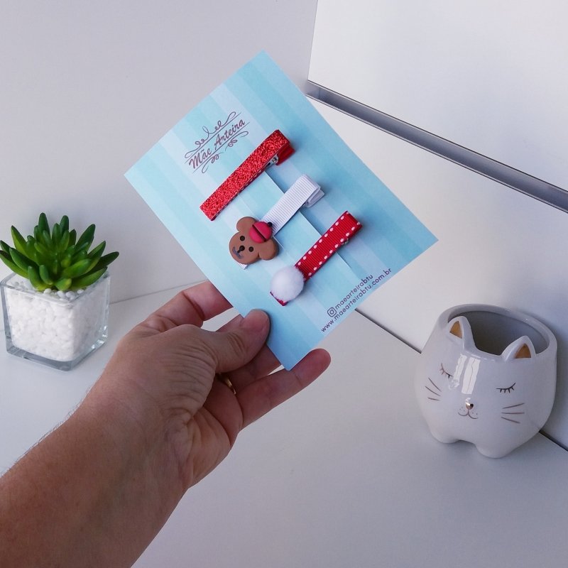 Hair Clip 3 Médio Vermelho/Maple Bear - Imagem 2