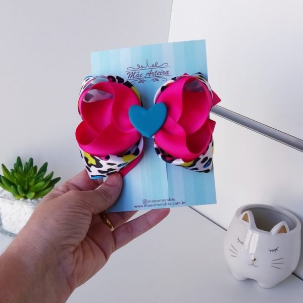 Laço Boutique Sobreposto Grande Print Neon e Pink/Heart