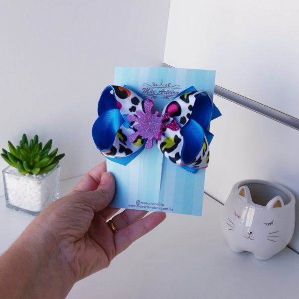 Laço Boutique Duplo Grande Print Neon e Azul/Slime - Image 3