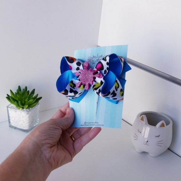 Laço Boutique Duplo Grande Print Neon e Azul/Slime - Image 4