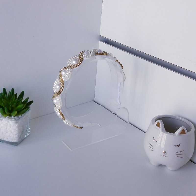 Tiara Luxo Pérolas/Stras Dourado - Imagem 2