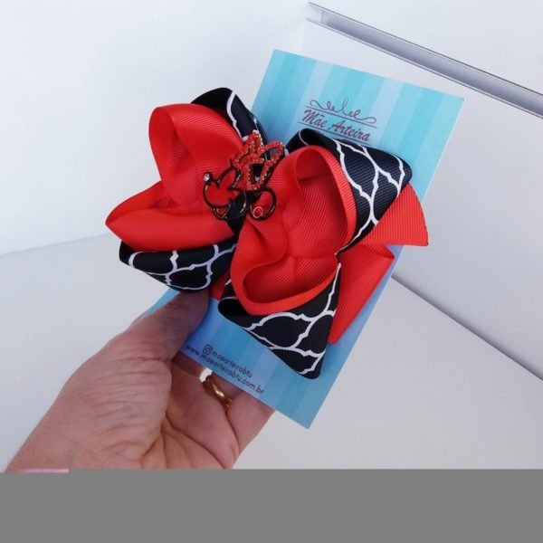 Laço Boutique Sobreposto Grande Preto Vermelho/Minnie - Image 3