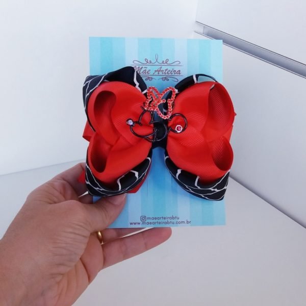 Laço Boutique Sobreposto Grande Preto Vermelho/Minnie