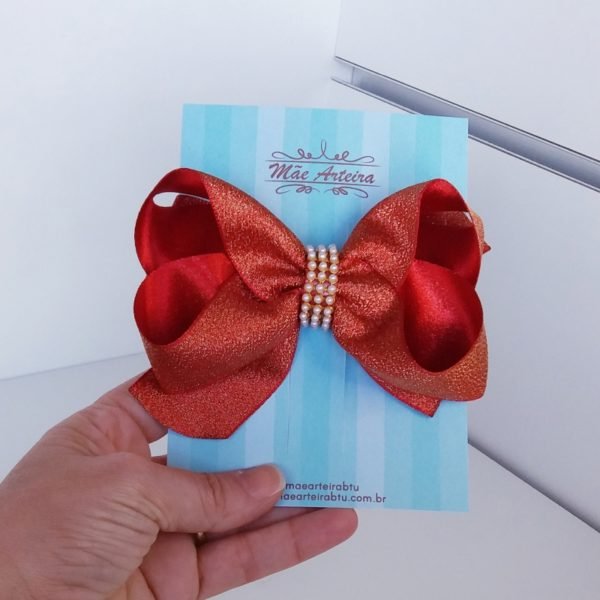 Laço Boutique Grande Vermelho Luxo Festa/Pérola