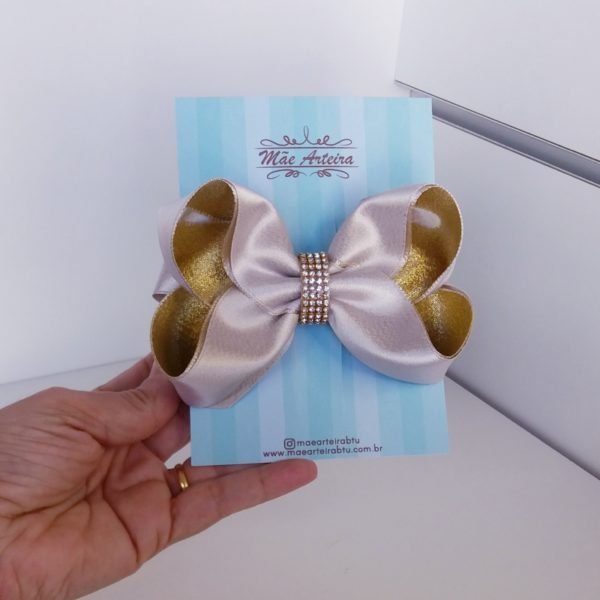 Laço Boutique Grande Dourado Luxo Festa/Strass