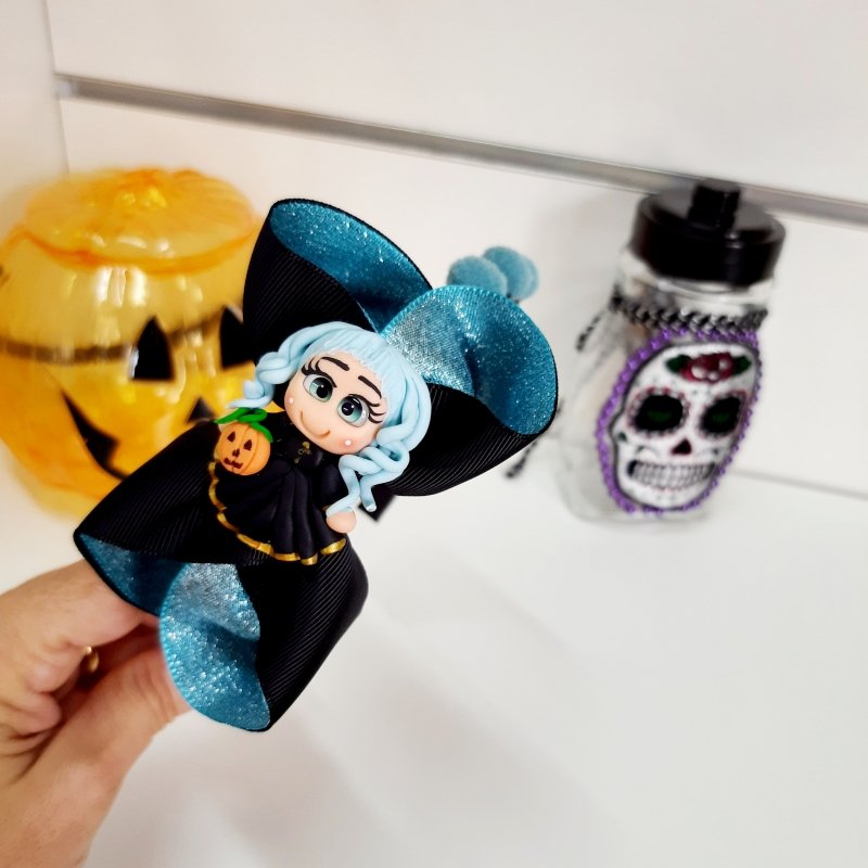 Tiara Laço Duplo Preto/Azul Menina