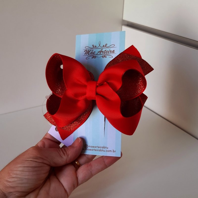 Laço Boutique Duplo Grande Vermelho/Vermelho Brilho - Imagem 2