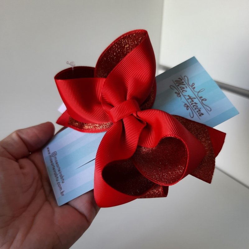Laço Boutique Duplo Grande Vermelho/Vermelho Brilho - Imagem 5