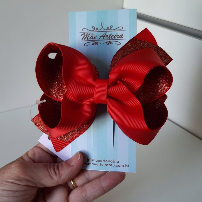 Laço Boutique Duplo Grande Vermelho/Vermelho Brilho