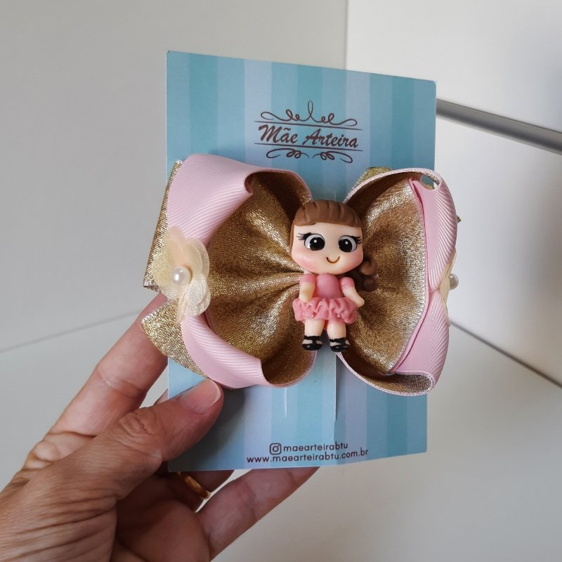 Laço Amora Grande Rosa Dourado Girl Biscuit - Imagem 2