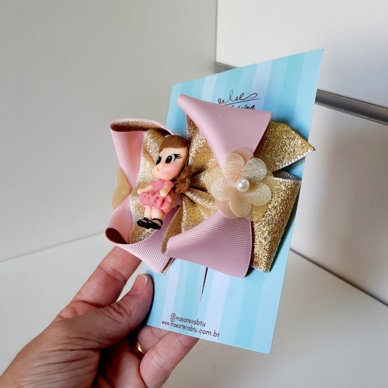 Laço Amora Grande Rosa Dourado Girl Biscuit - Imagem 4