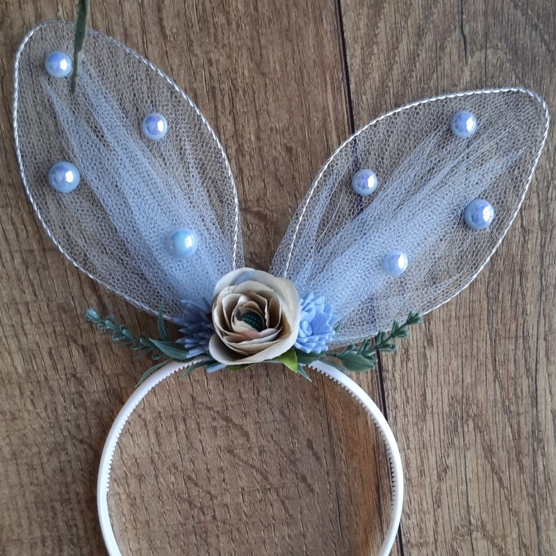 Tiara Orelhinha de Coelho Azul Pérolas - Imagem 2