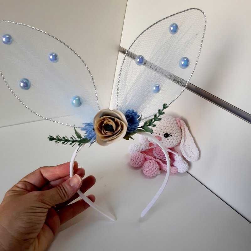 Tiara Orelhinha de Coelho Azul Pérolas - Imagem 3