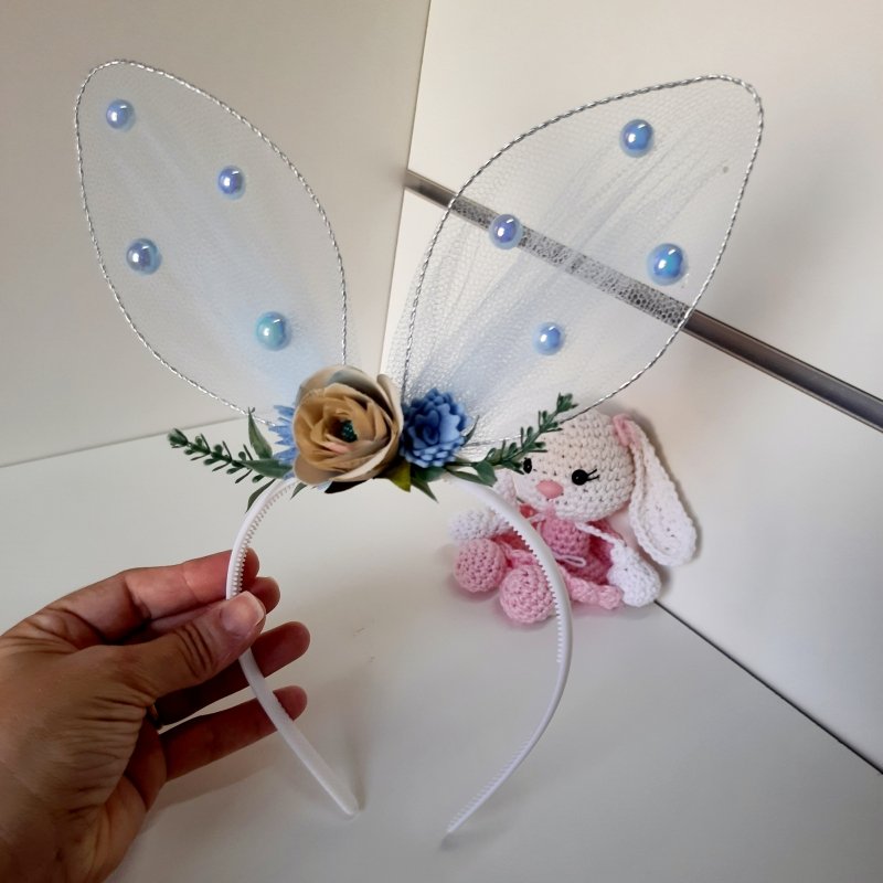 Tiara Orelhinha de Coelho Azul Pérolas - Imagem 4