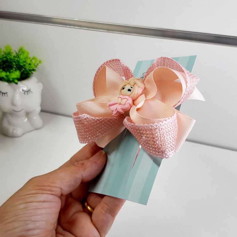 Laço Boutique Duplo Pequeno Rosa Princesa Aurora - Imagem 2