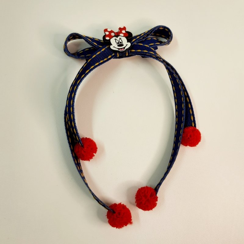 Par Laço Gravata Duplo Médio Jeans/Presponto Pompom Pendente - Imagem 3