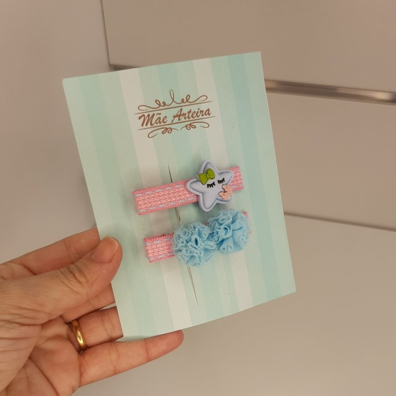 Hair Clip 2 Médio Rosa Presponto/Estrela - Imagem 2