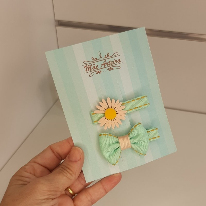 Hair Clip 2 Médio Verde Presponto/Margarida - Imagem 2