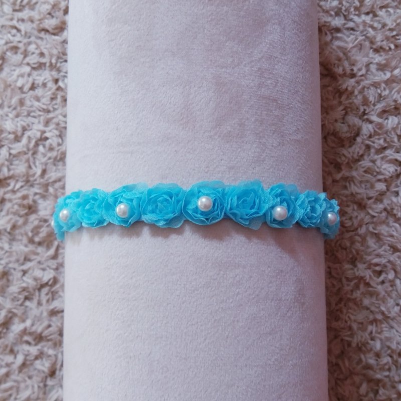 Faixa Meia de Seda Pequena Flor/Pérola Azul - Imagem 4