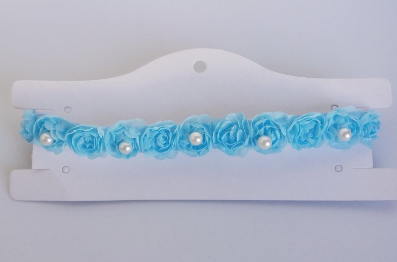 Faixa Meia de Seda Pequena Flor/Pérola Azul - Imagem 2