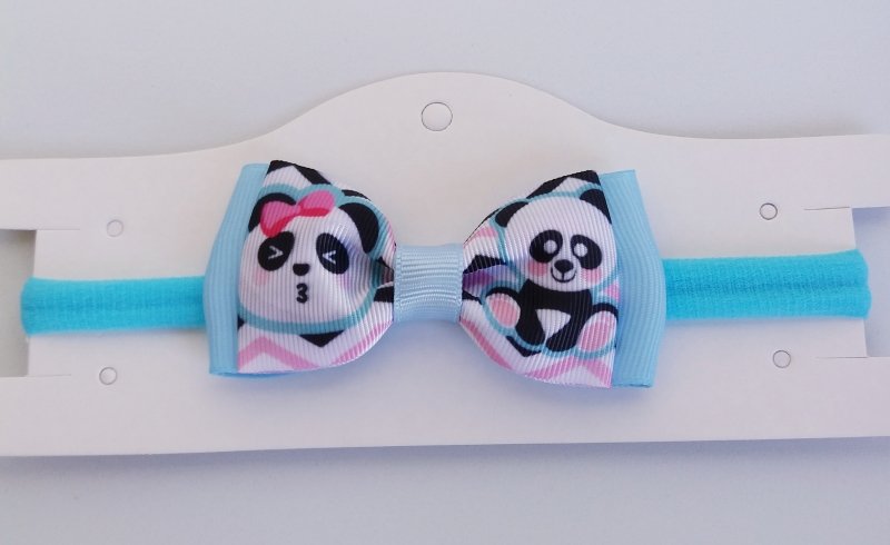 Faixa Meia de Seda RN Azul Bebê Panda Chevron