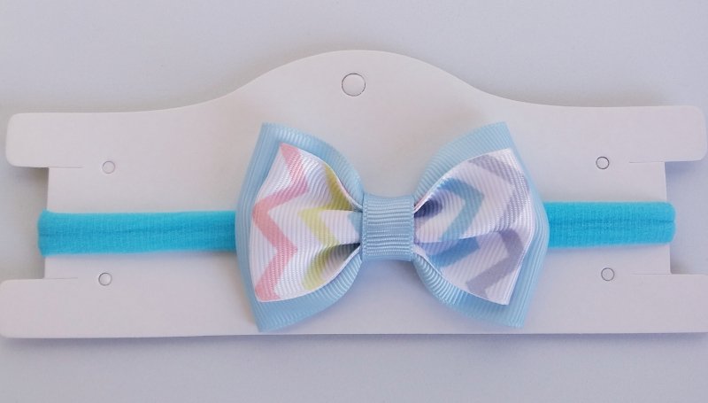 Faixa Meia de Seda RN Azul Bebê/Branco Chevron - Imagem 2