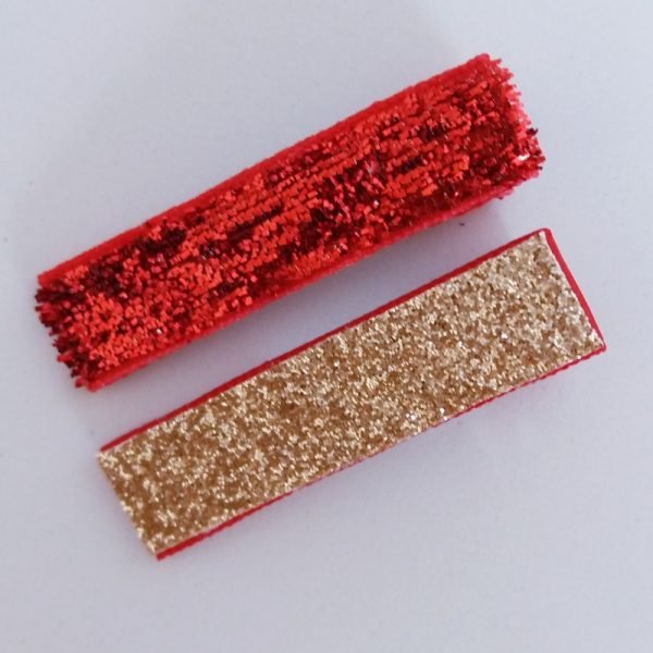 Hair Clip 2 Pequeno Vermelho Brilho/Dourado